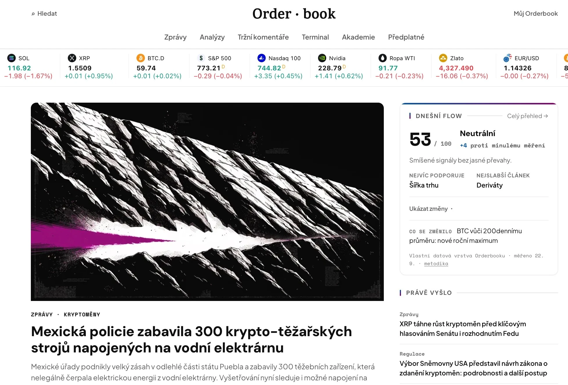 Home page of the analytical publication Orderbook.cz